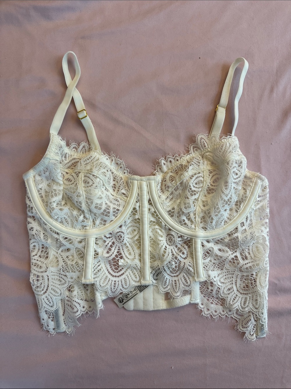 Anthropologie Ivory Lace floral Longline Bralette/corset top